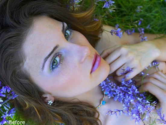 beautiful young woman with violet flowers