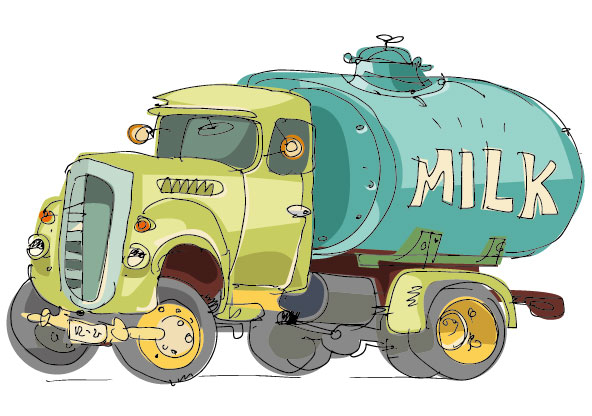 Vector xe tải, xe chở sữa, vector vẽ tay rất đẹp Tạp chí 247