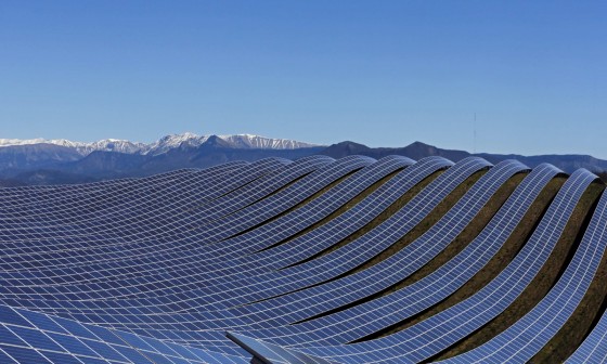 A general view shows solar panels to produce renewable energy at the photovoltaic park in Les Mees, in the department of Alpes-de-Haute-Provence