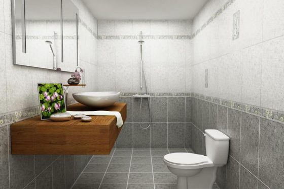 Ốp gạch chân tường là cách tốt nhất để bạn "ăn gian" chiều cao phòng tắm